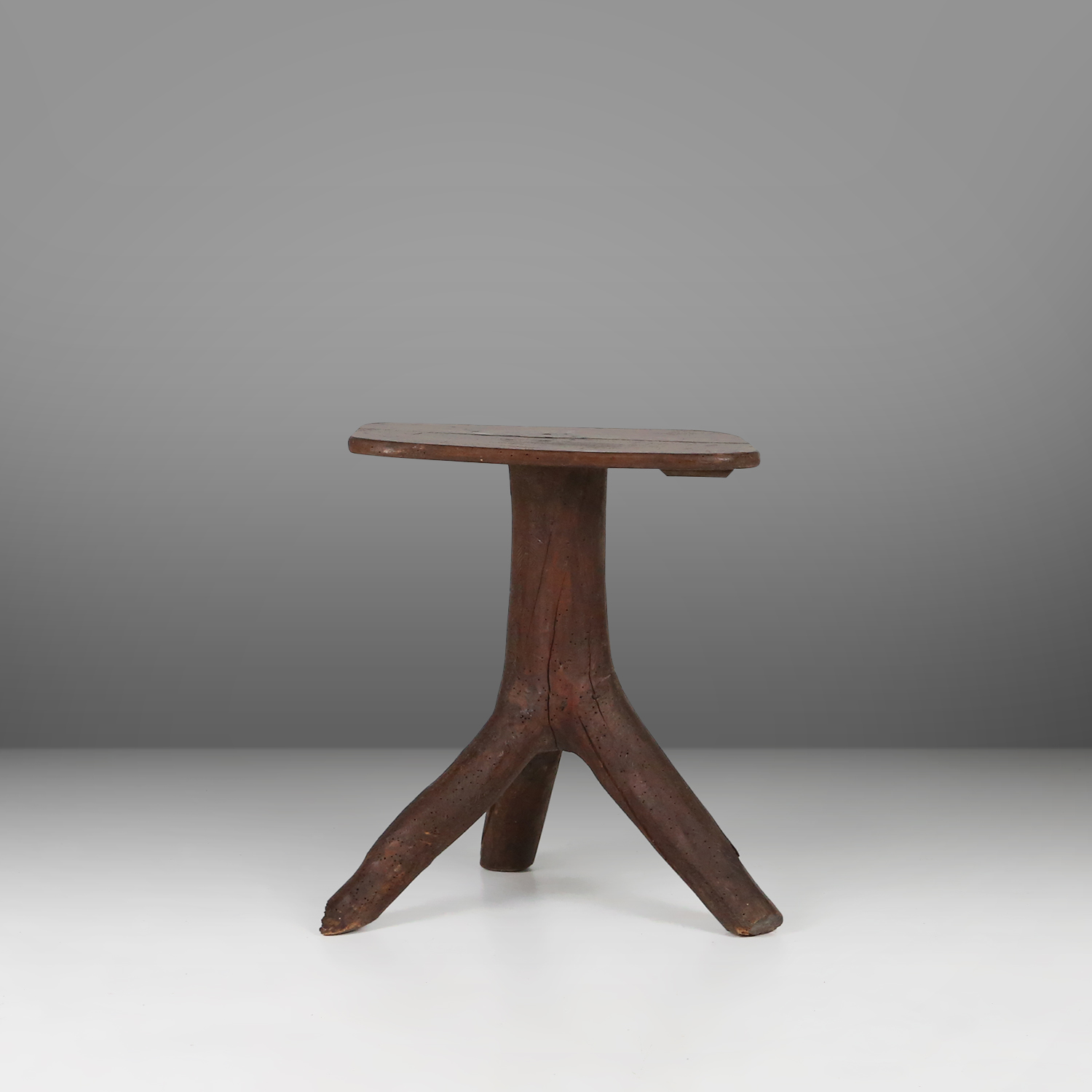 Rustic wooden stool with legs made of a tree branch, France, 1850thumbnail